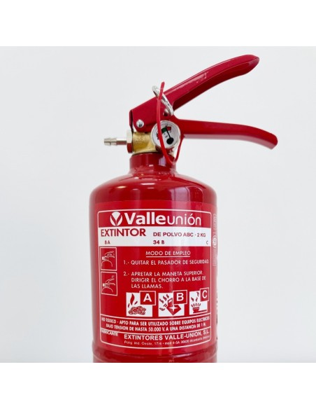 Comprar VALLEUNION VU-2-PP Extintor polvo ABC 2Kg eficacia 8A34BC con soporte de plástico. Certificado, homologado y marcado CE.
