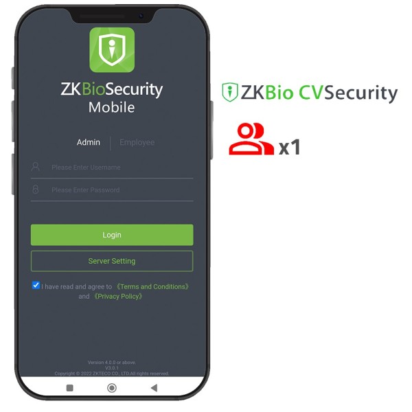 Comprar ZKTECO ZK-SOF-BIOCV-MBAPP-1ACC Licencia APP de ZKBio CVSecurity - Capacidad 1 administrador - Gestión usuarios y eventos