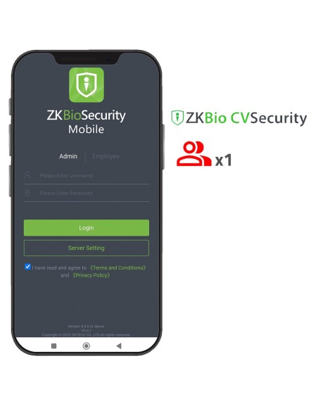 Comprar ZKTECO ZK-SOF-BIOCV-MBAPP-1ACC Licencia APP de ZKBio CVSecurity - Capacidad 1 administrador - Gestión usuarios y eventos