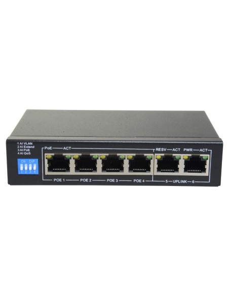 SAFIRE SF-SW0604POE-G-60 Switch PoE - 4 puertos PoE + 2 Uplink RJ45 - Velocidad hasta 1000 Mbps en todos los puertos - Hasta 60W
